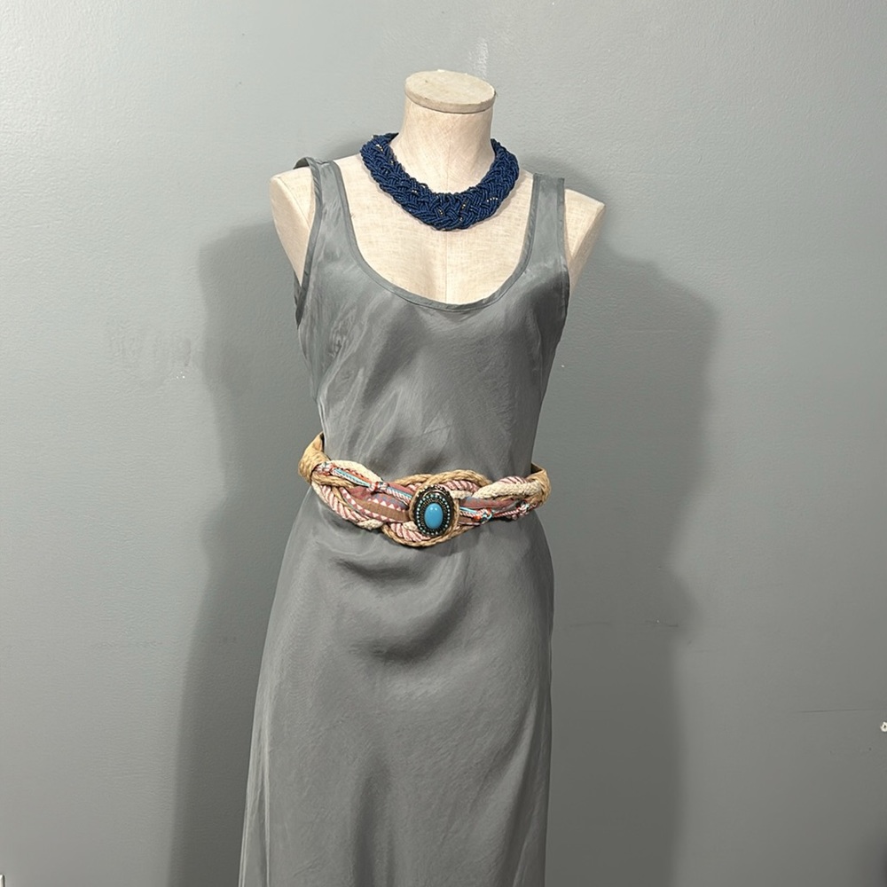 Zara gray slip maxi dress pleated chest and waist size M- NWOT